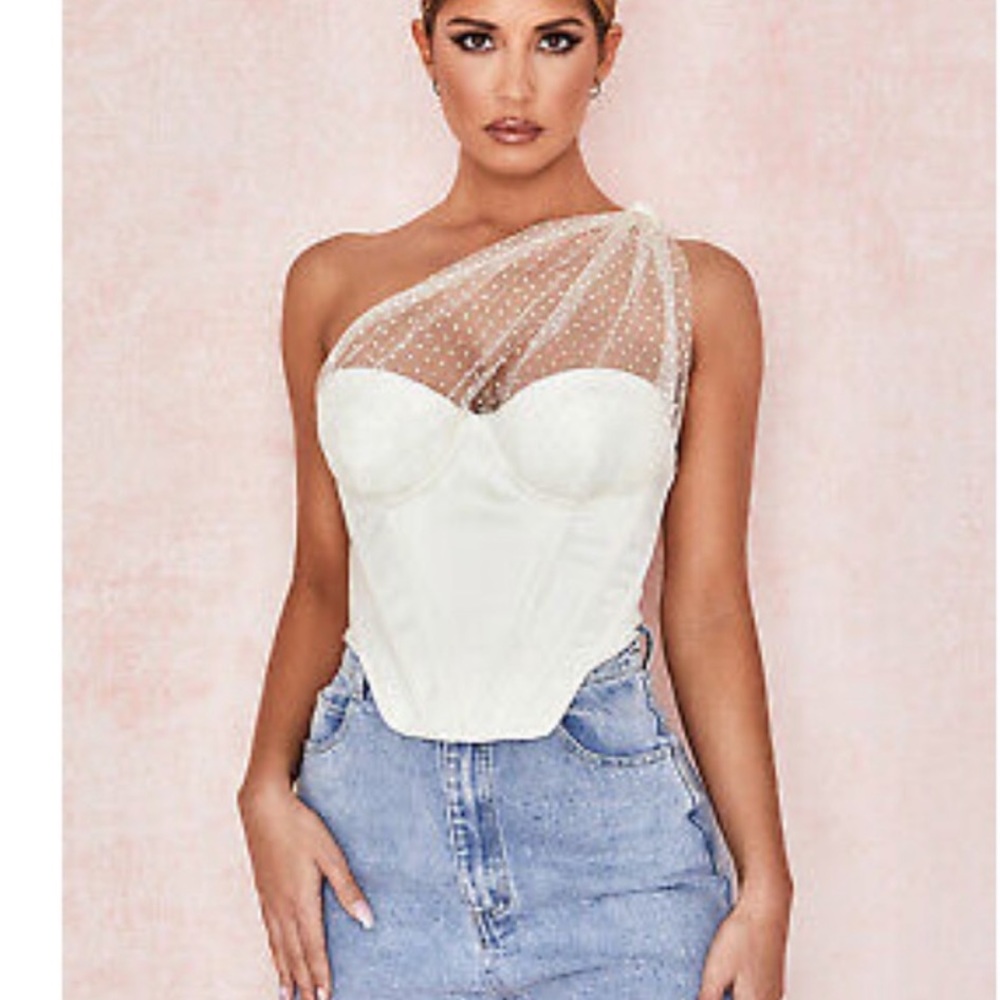 House of CB white shoulder corset top